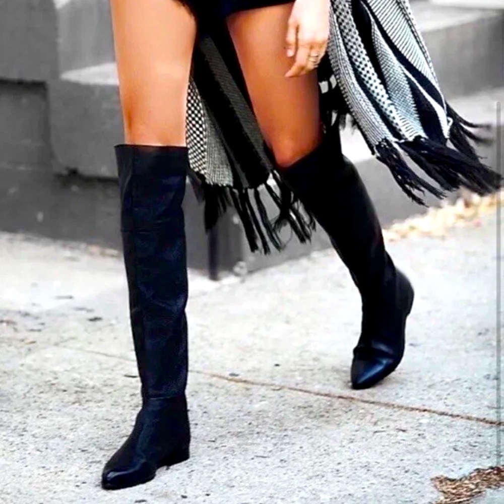Leather Black Over-the-Knee Boots Seychelles free people 6 boho casual fall $150
